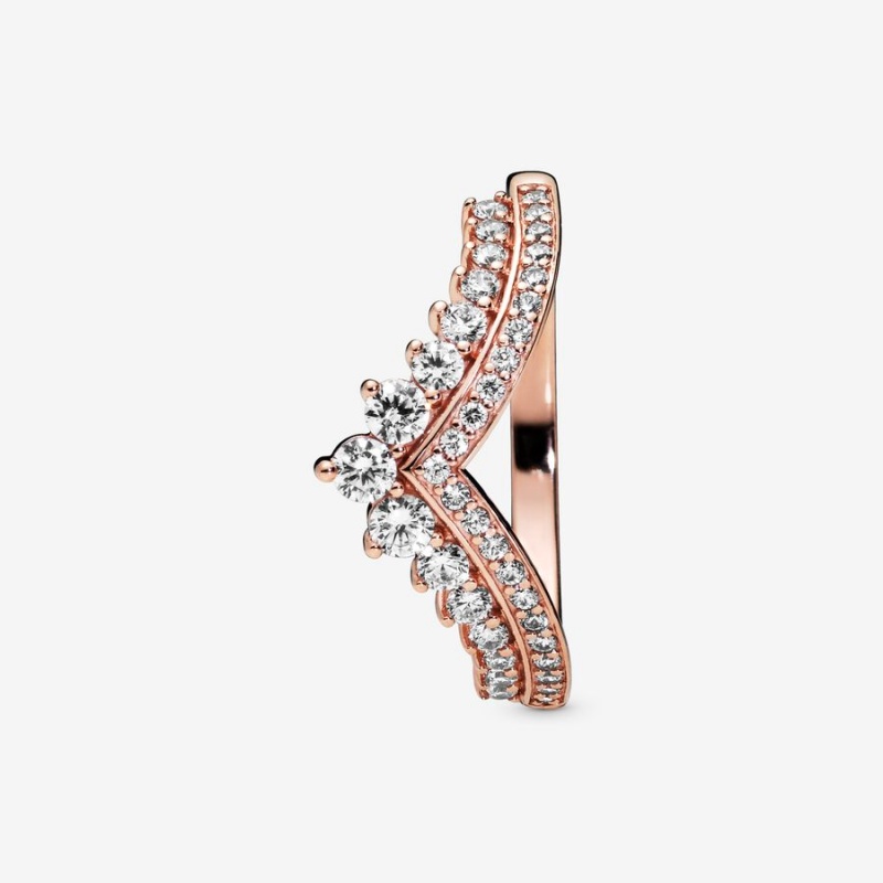 Rose Gold Plated Pandora Princess Wishbone Pinky Rings | KDXF49617