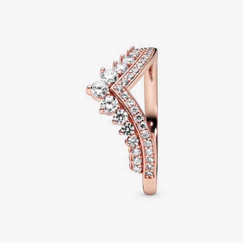 Rose Gold Plated Pandora Princess Wishbone Pinky Rings | KDXF49617