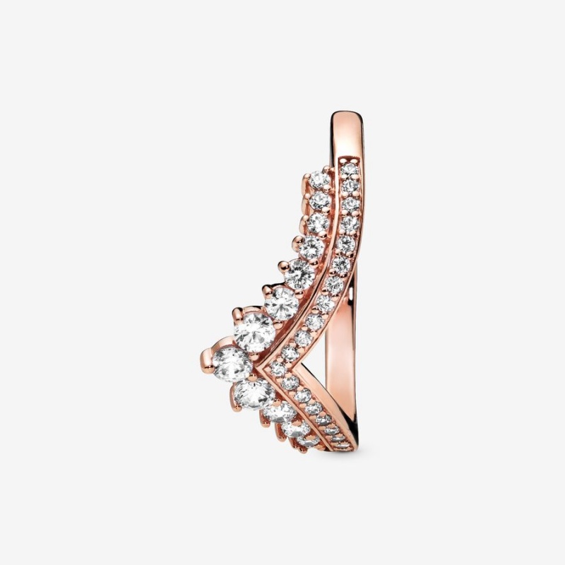 Rose Gold Plated Pandora Princess Wishbone Pinky Rings | KDXF49617