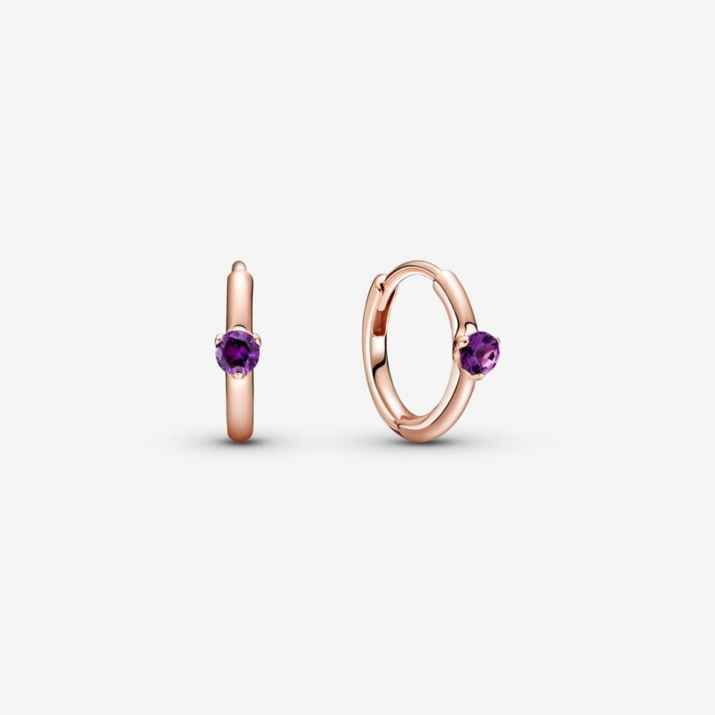 Rose Gold Plated Pandora Purple Solitaire Huggie Hoop Earrings | MFBA24903