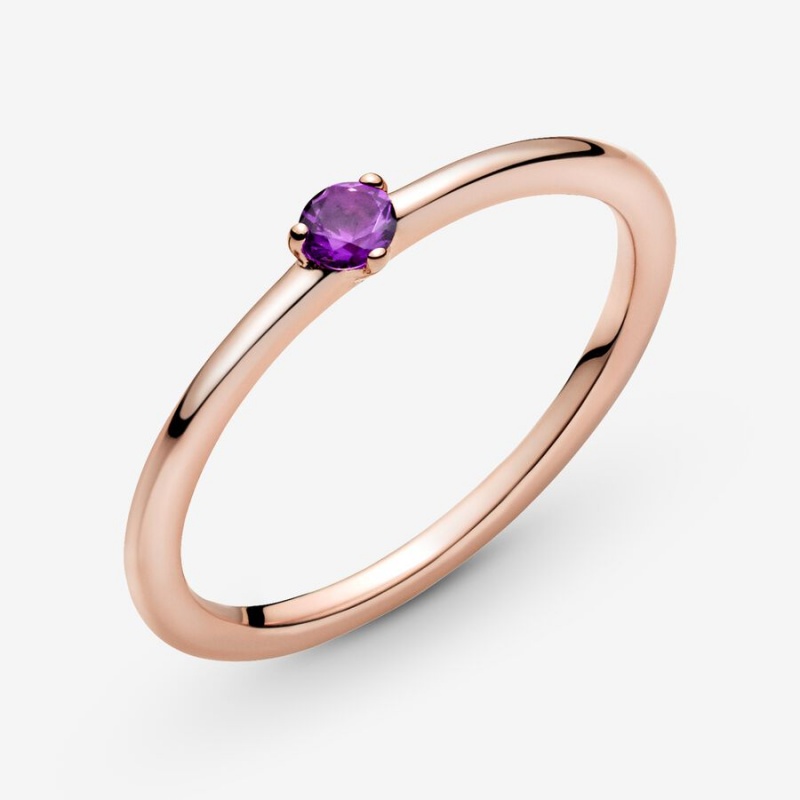 Rose Gold Plated Pandora Purple Solitaire Halo & Solitaire Rings | IEKO07859