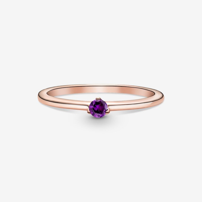 Rose Gold Plated Pandora Purple Solitaire Halo & Solitaire Rings | IEKO07859