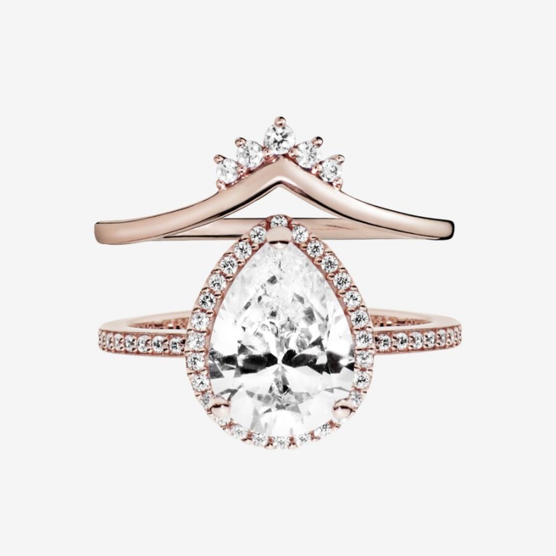 Rose Gold Plated Pandora Ring Sets | FXZA25916