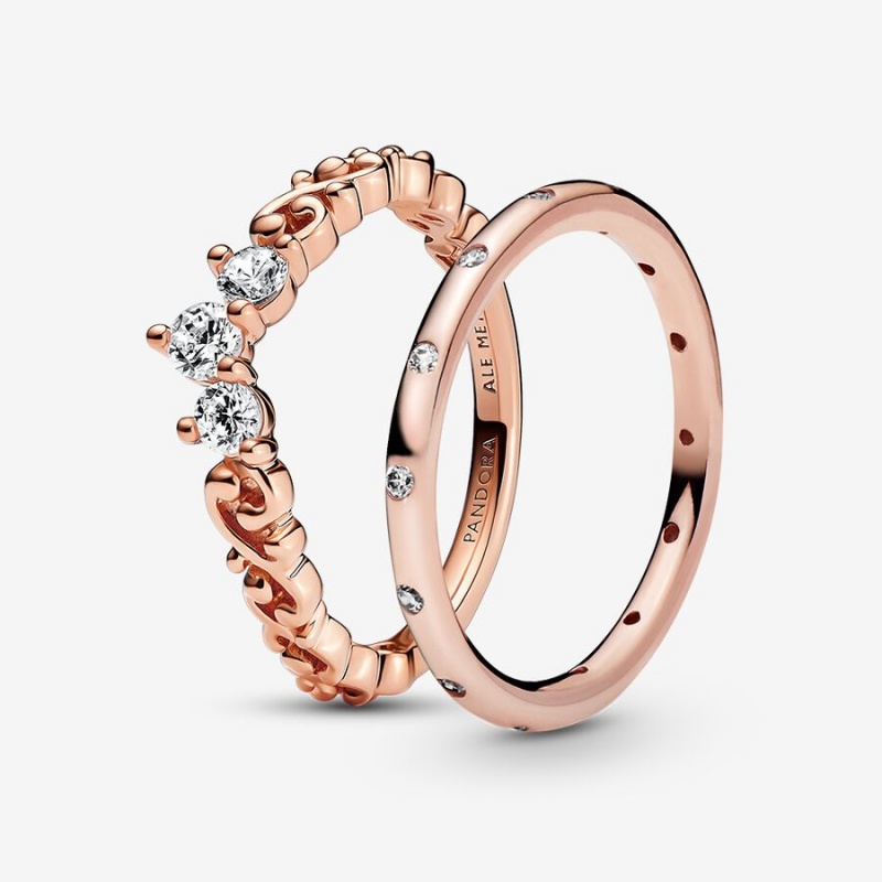 Rose Gold Plated Pandora Ring Sets | HQFD54180