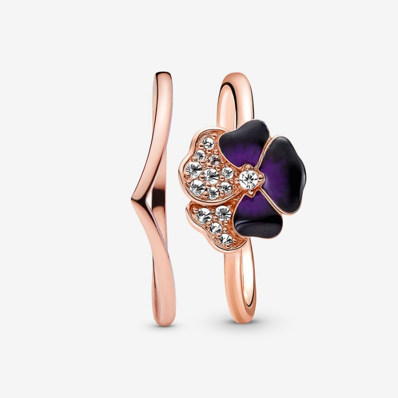 Rose Gold Plated Pandora Ring Sets | XSJE82693