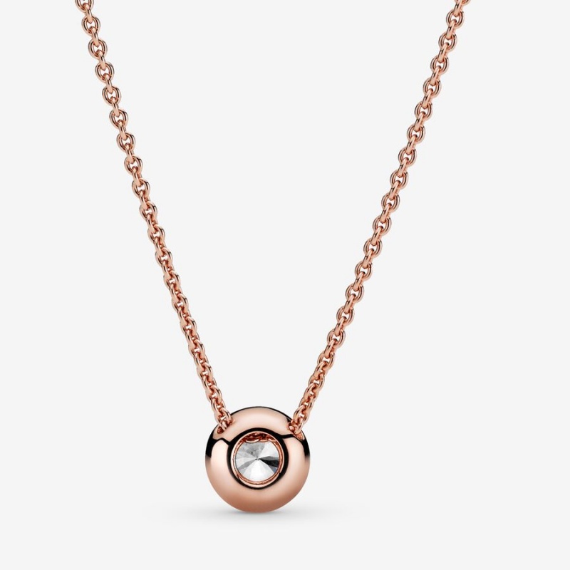 Rose Gold Plated Pandora Round Sparkle Halo Chain Necklaces | JQVG24987