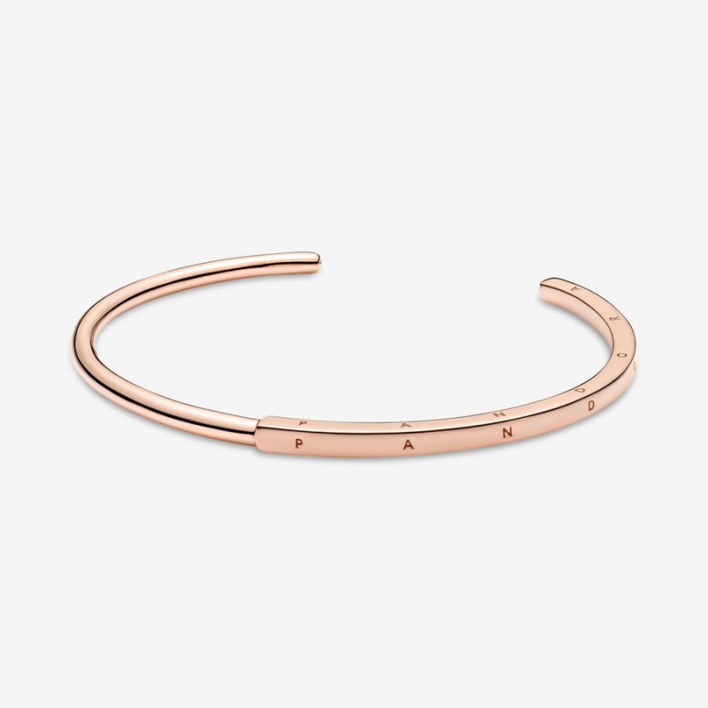 Rose Gold Plated Pandora Signature I-D Open Bangle Bangles | SDEY86951