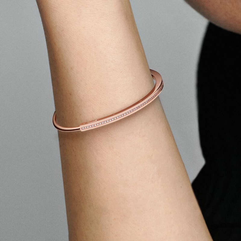 Rose Gold Plated Pandora Signature I-D Pavé Bangle Bangles | GRBO46251