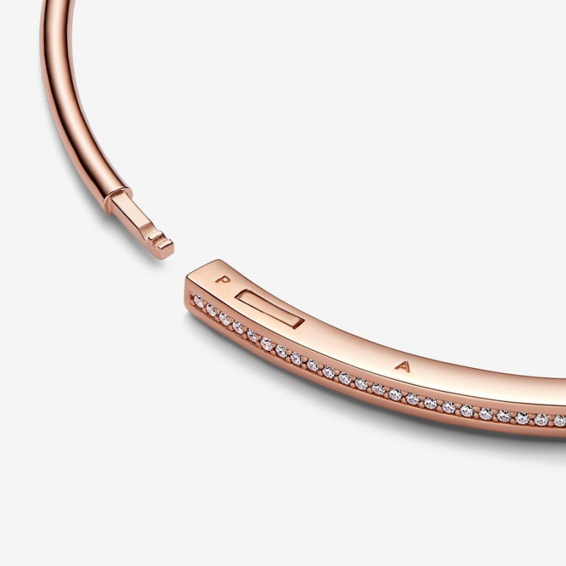 Rose Gold Plated Pandora Signature I-D Pavé Bangle Bangles | GRBO46251