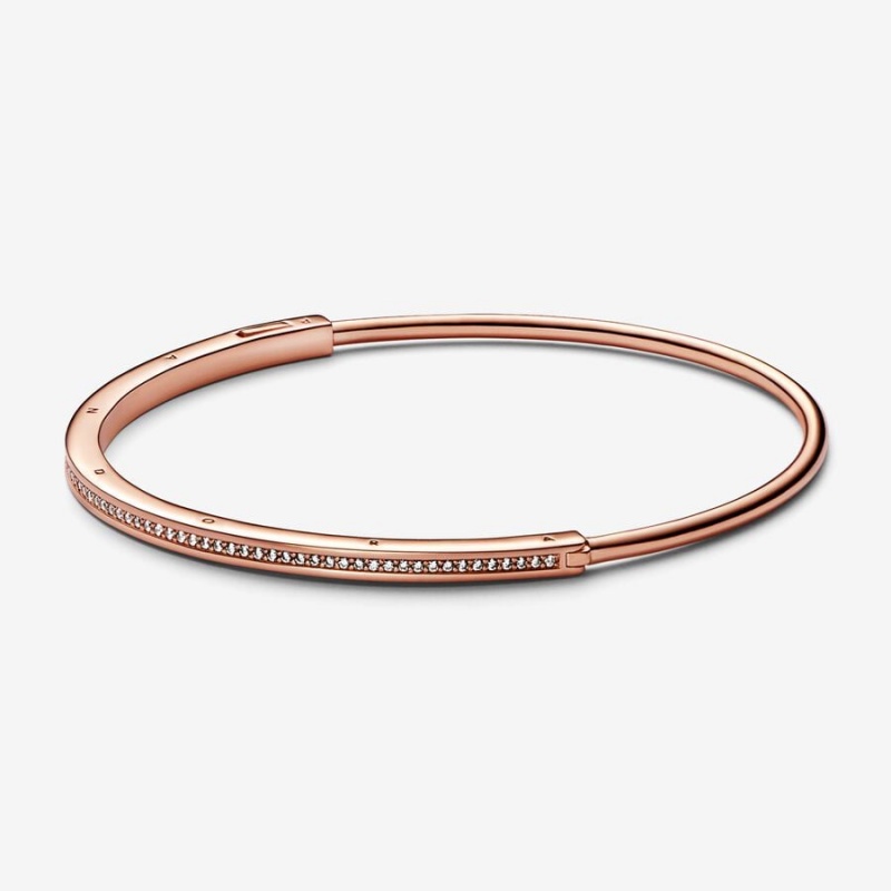 Rose Gold Plated Pandora Signature I-D Pavé Bangle Bangles | GRBO46251