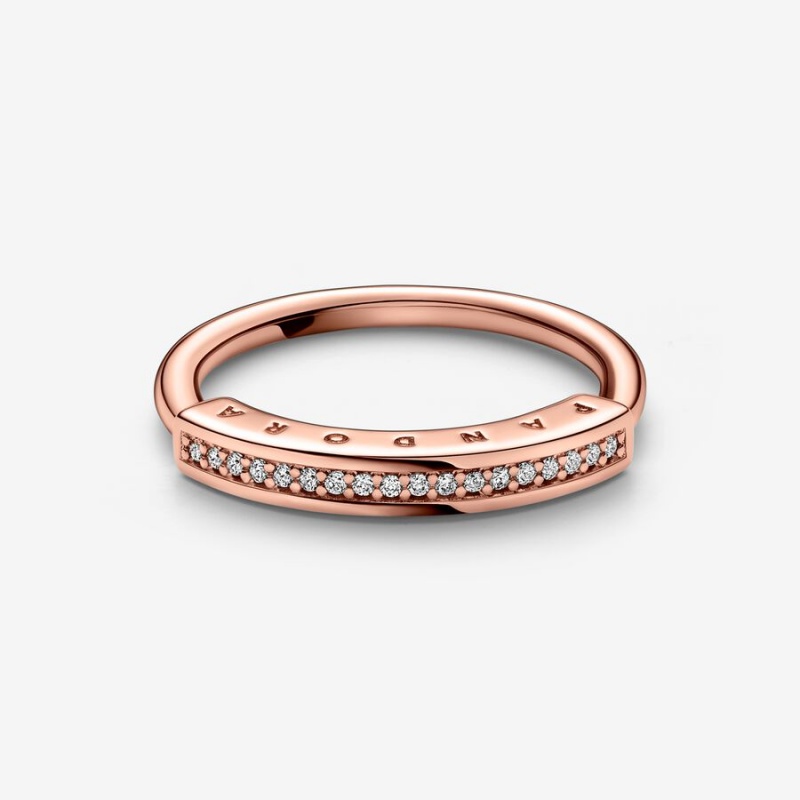 Rose Gold Plated Pandora Signature I-D Pavé Stackable Rings | DVOL03914