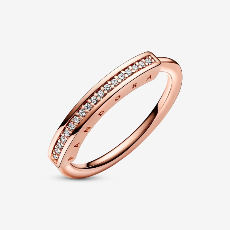 Rose Gold Plated Pandora Signature I-D Pavé Stackable Rings | DVOL03914