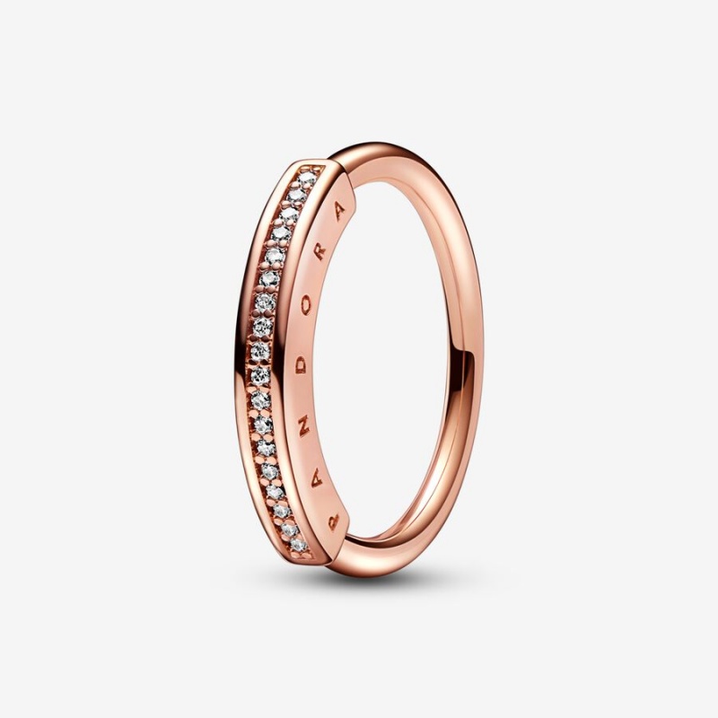 Rose Gold Plated Pandora Signature I-D Pavé Stackable Rings | DVOL03914