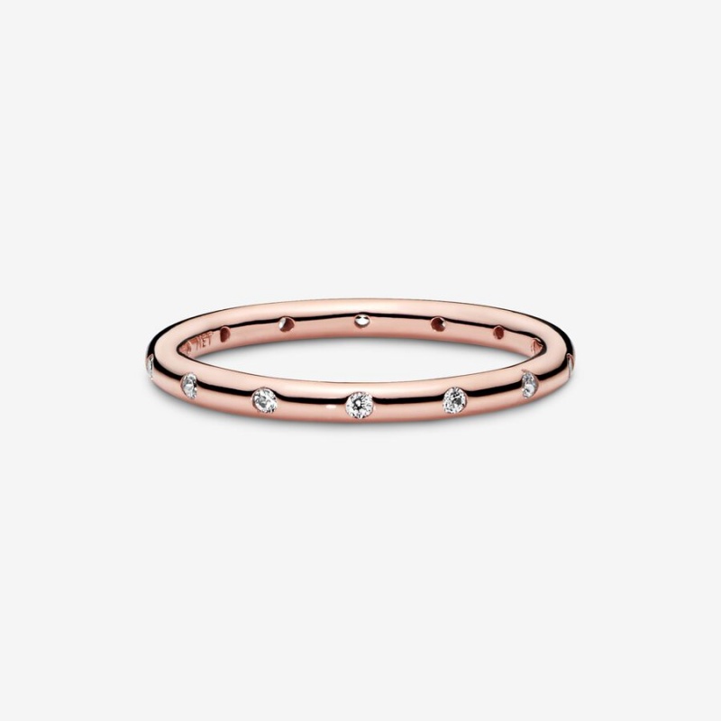 Rose Gold Plated Pandora Simple Sparkling Stackable Rings | QZWE27365