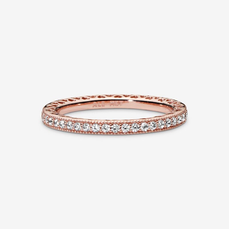 Rose Gold Plated Pandora Sparkle Band Rings | VIUB67851