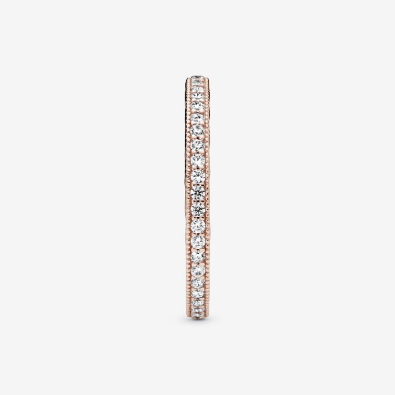 Rose Gold Plated Pandora Sparkle Band Rings | VIUB67851