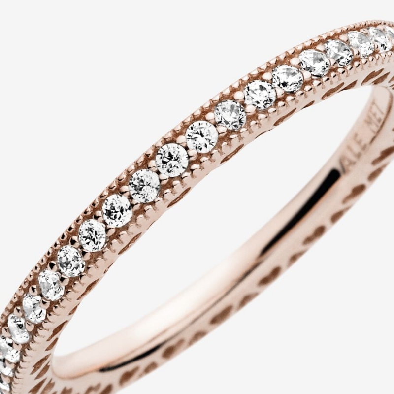 Rose Gold Plated Pandora Sparkle Band Rings | VIUB67851