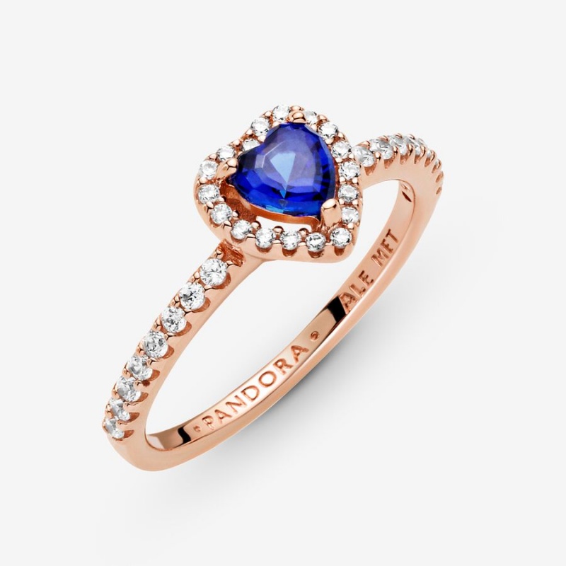 Rose Gold Plated Pandora Sparkling Blue Elevated Halo & Solitaire Rings | INPW06493