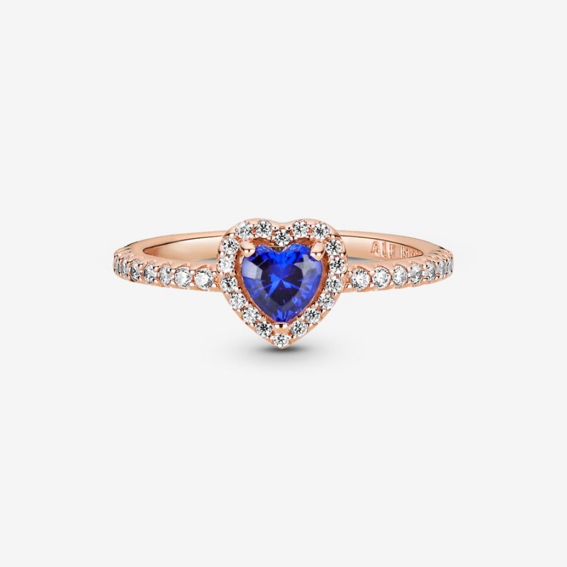 Rose Gold Plated Pandora Sparkling Blue Elevated Halo & Solitaire Rings | INPW06493