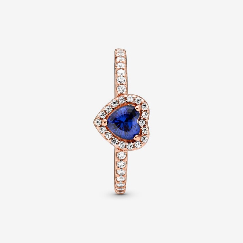 Rose Gold Plated Pandora Sparkling Blue Elevated Halo & Solitaire Rings | INPW06493