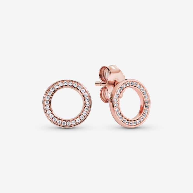 Rose Gold Plated Pandora Sparkling Circles Stud Earrings | CJEL01896