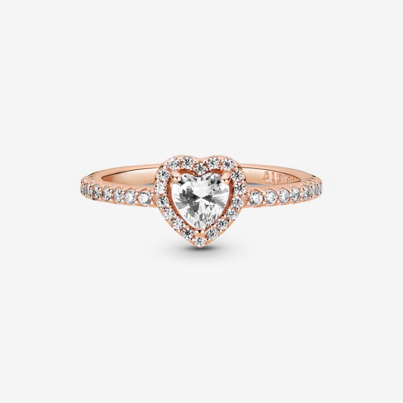 Rose Gold Plated Pandora Sparkling Elevated Halo & Solitaire Rings | JWVY62107