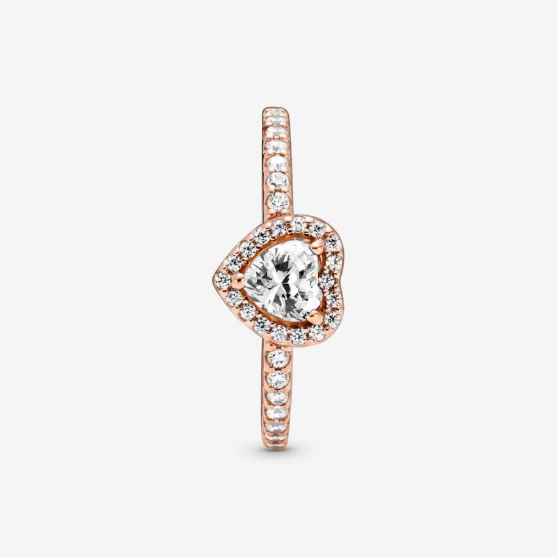 Rose Gold Plated Pandora Sparkling Elevated Halo & Solitaire Rings | JWVY62107