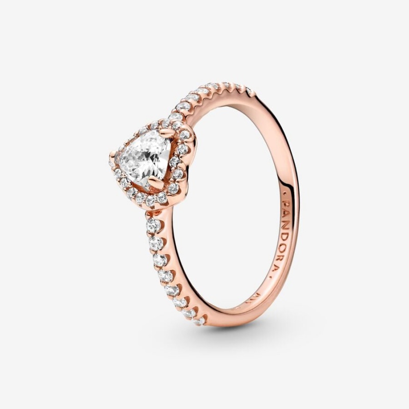 Rose Gold Plated Pandora Sparkling Elevated Halo & Solitaire Rings | JWVY62107