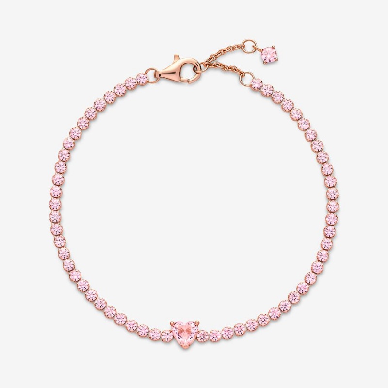 Rose Gold Plated Pandora Sparkling Heart Tennis Non-charm Bracelets | UWLK42568