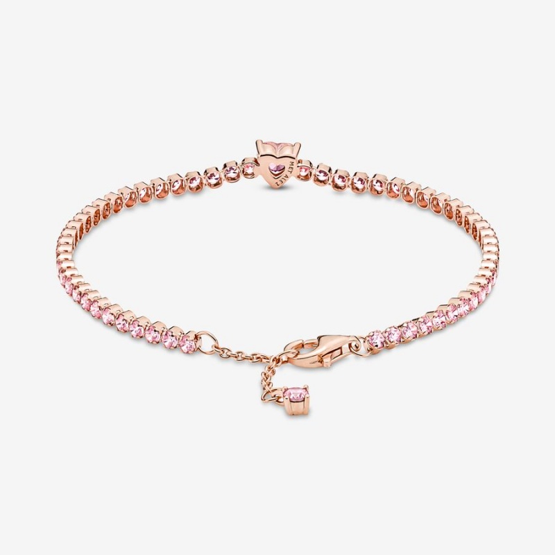 Rose Gold Plated Pandora Sparkling Heart Tennis Non-charm Bracelets | UWLK42568