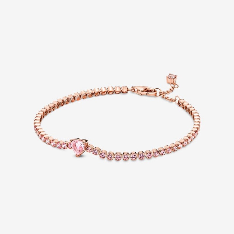 Rose Gold Plated Pandora Sparkling Heart Tennis Non-charm Bracelets | UWLK42568