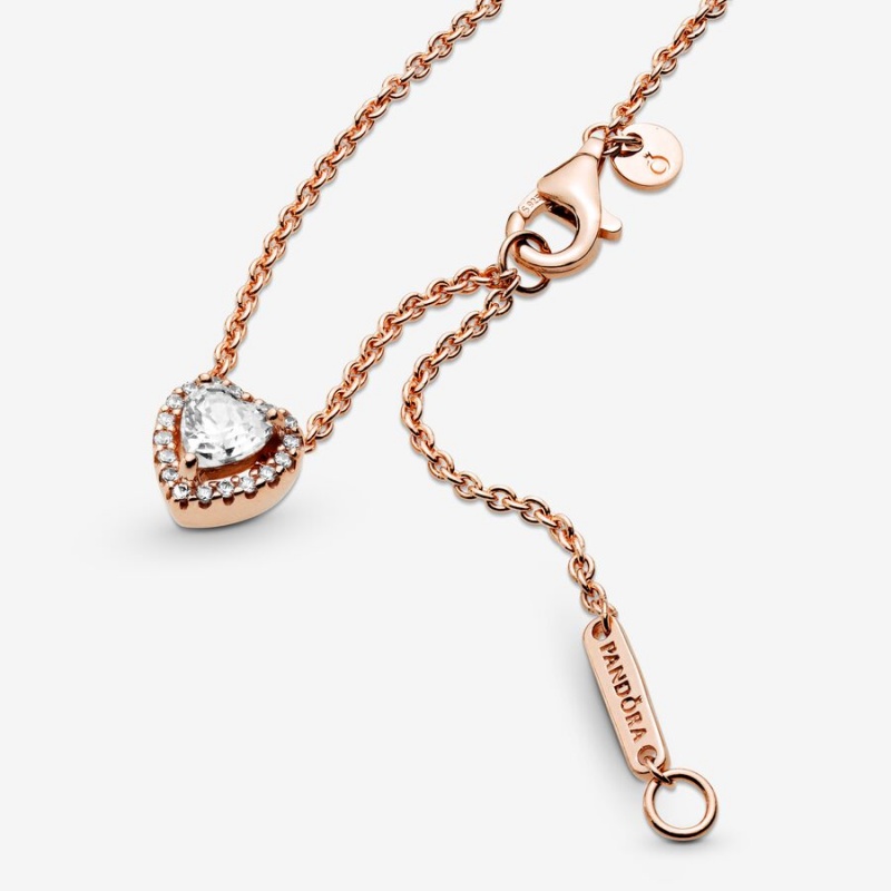 Rose Gold Plated Pandora Sparkling Heart Collier Pendant Necklaces | NJTB89405