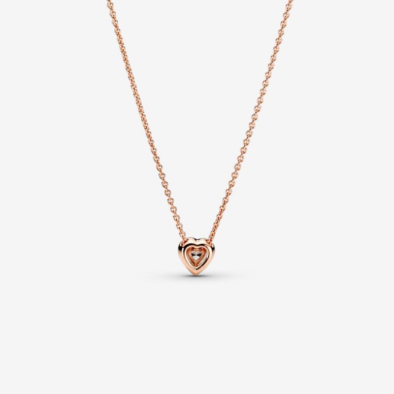 Rose Gold Plated Pandora Sparkling Heart Collier Pendant Necklaces | NJTB89405