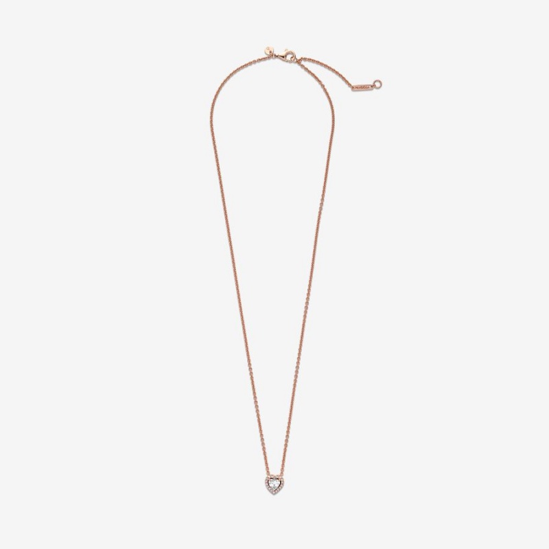 Rose Gold Plated Pandora Sparkling Heart Collier Pendant Necklaces | NJTB89405