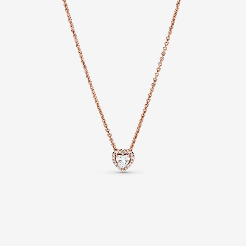 Rose Gold Plated Pandora Sparkling Heart Collier Pendant Necklaces | NJTB89405