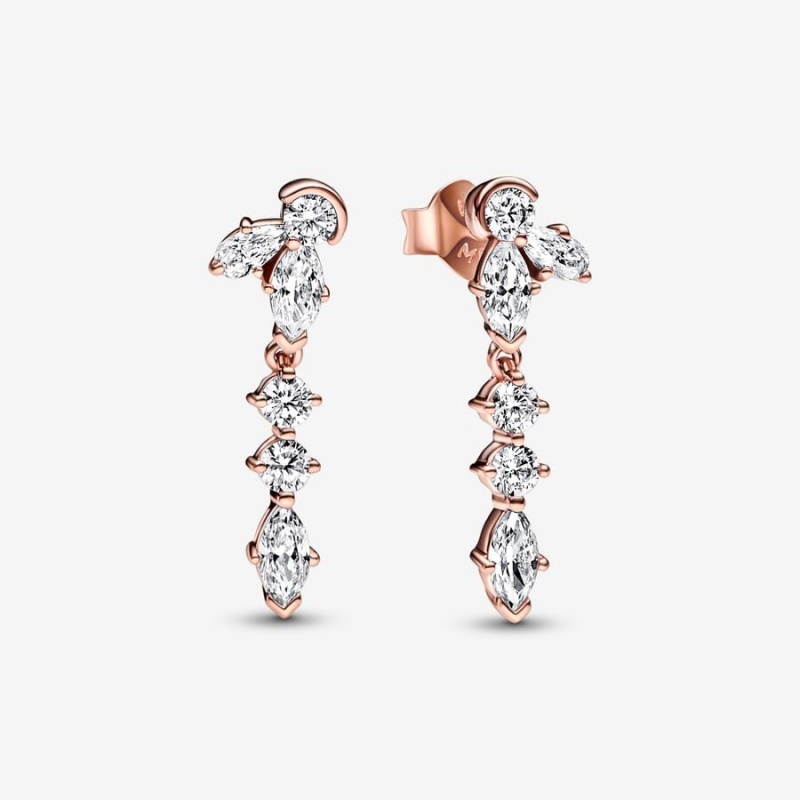 Rose Gold Plated Pandora Sparkling Herbarium Cluster Drop Earrings | LCVR81967