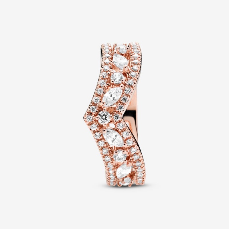 Rose Gold Plated Pandora Sparkling Marquise Double Wishbone Statement Rings | SYGL19072