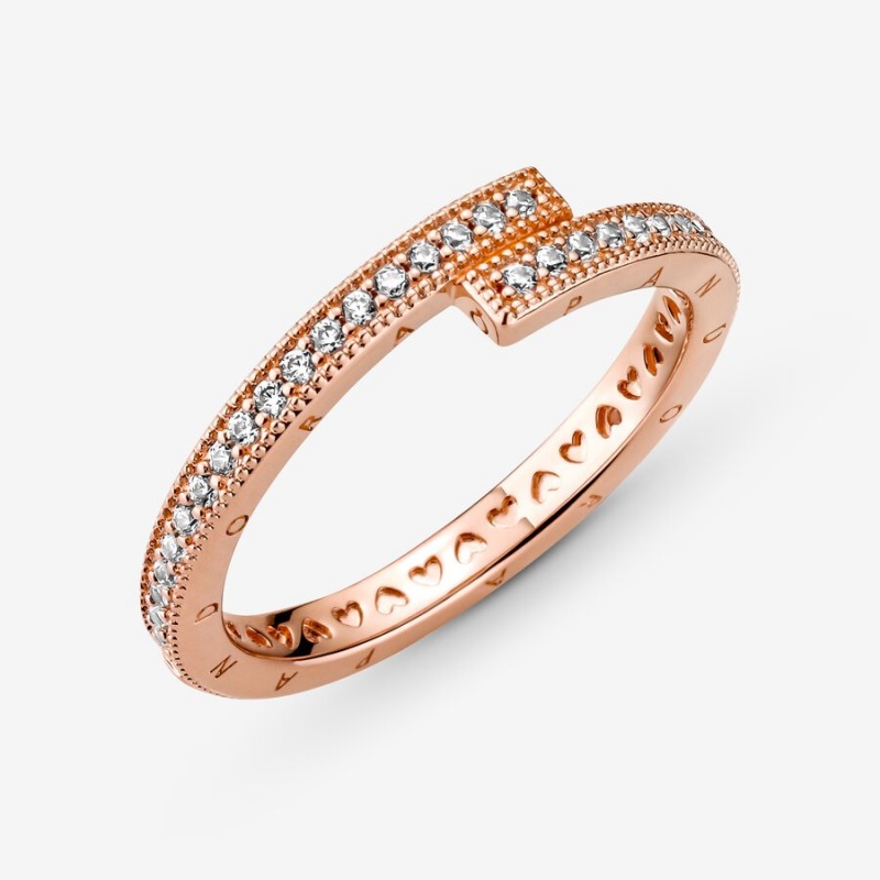 Rose Gold Plated Pandora Sparkling Overlapping Stackable Rings | RQDV25097