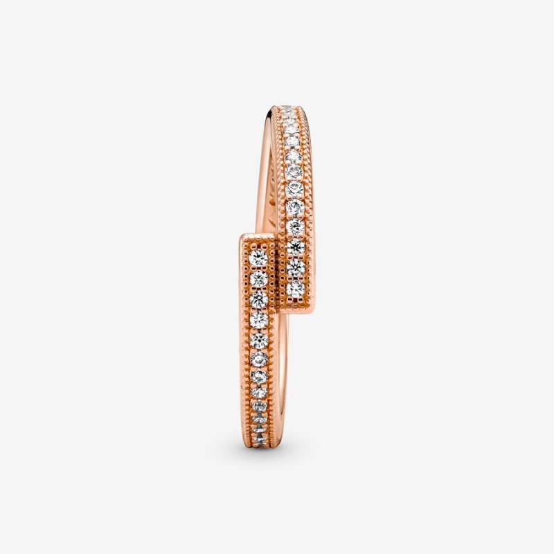 Rose Gold Plated Pandora Sparkling Overlapping Stackable Rings | RQDV25097