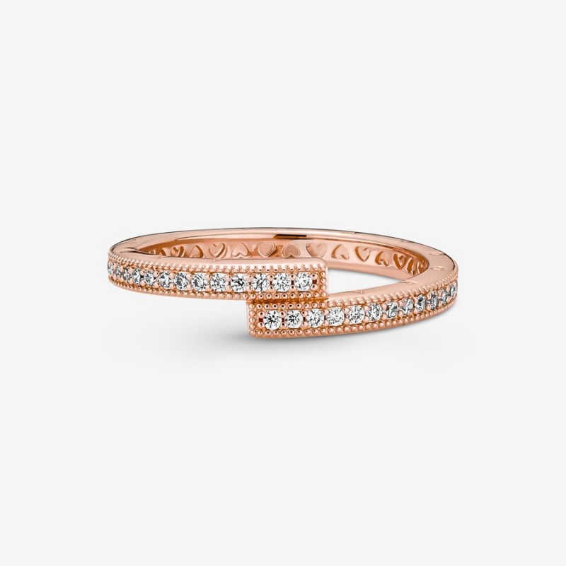 Rose Gold Plated Pandora Sparkling Overlapping Stackable Rings | RQDV25097