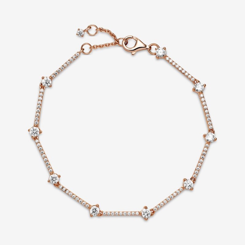 Rose Gold Plated Pandora Sparkling Pavé Bars Chain Bracelets | DYIU17803