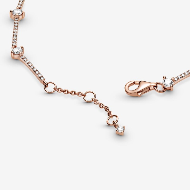 Rose Gold Plated Pandora Sparkling Pavé Bars Chain Bracelets | DYIU17803