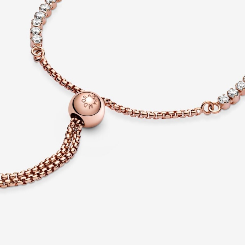 Rose Gold Plated Pandora Sparkling Slider Tennis Sliding Bracelets | VKHI85179