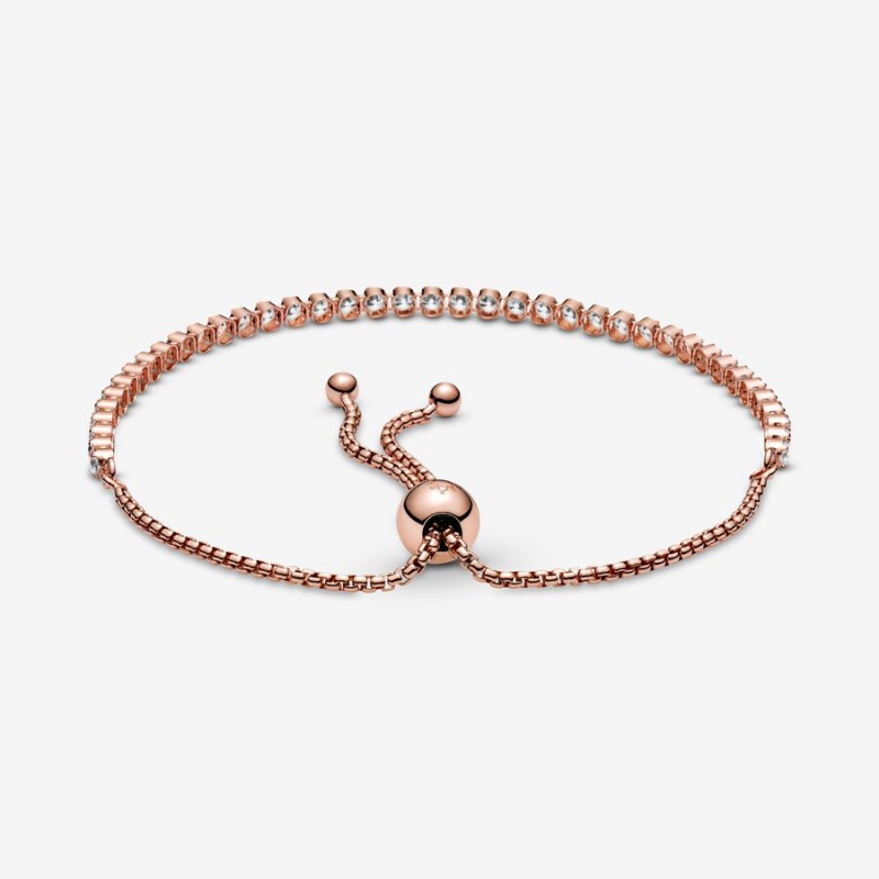 Rose Gold Plated Pandora Sparkling Slider Tennis Sliding Bracelets | VKHI85179