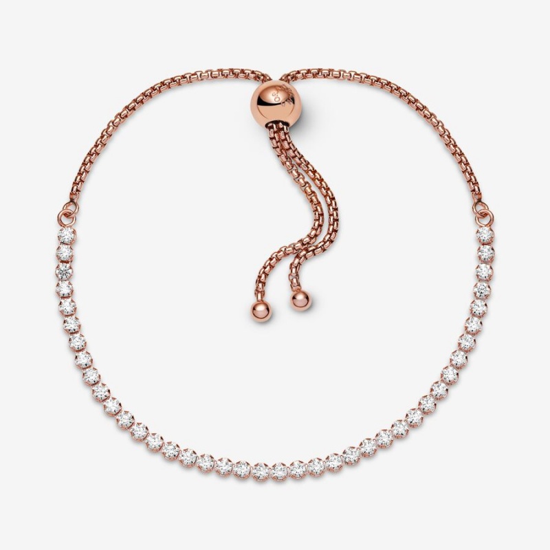 Rose Gold Plated Pandora Sparkling Slider Tennis Sliding Bracelets | VKHI85179