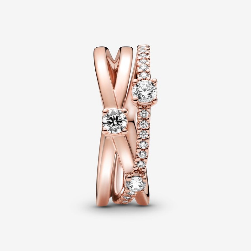 Rose Gold Plated Pandora Sparkling Triple Statement Rings | HDAX21690