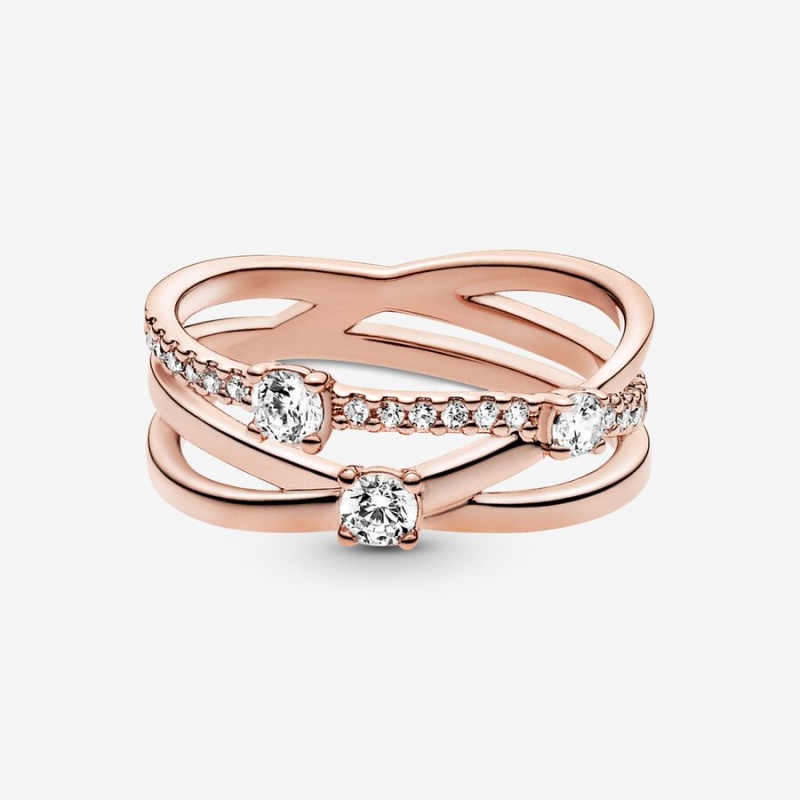 Rose Gold Plated Pandora Sparkling Triple Statement Rings | HDAX21690