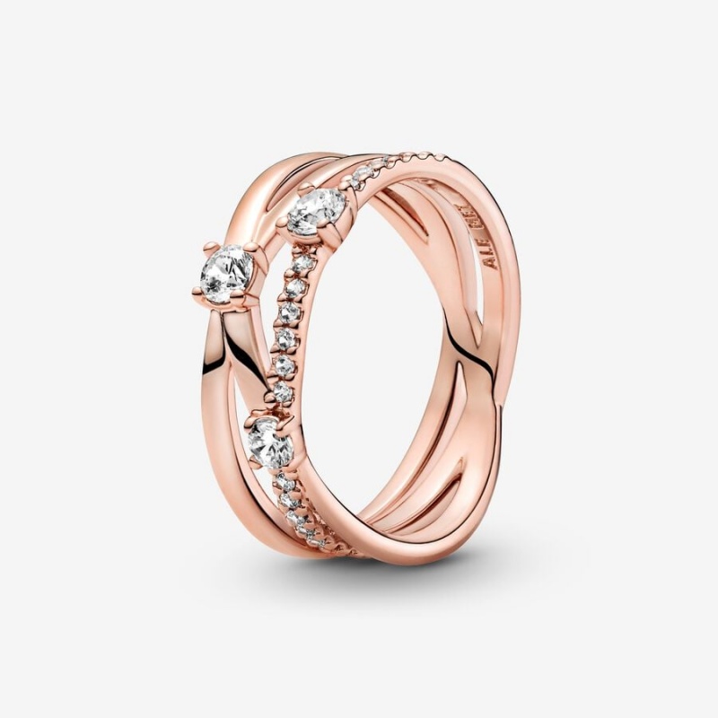 Rose Gold Plated Pandora Sparkling Triple Statement Rings | HDAX21690