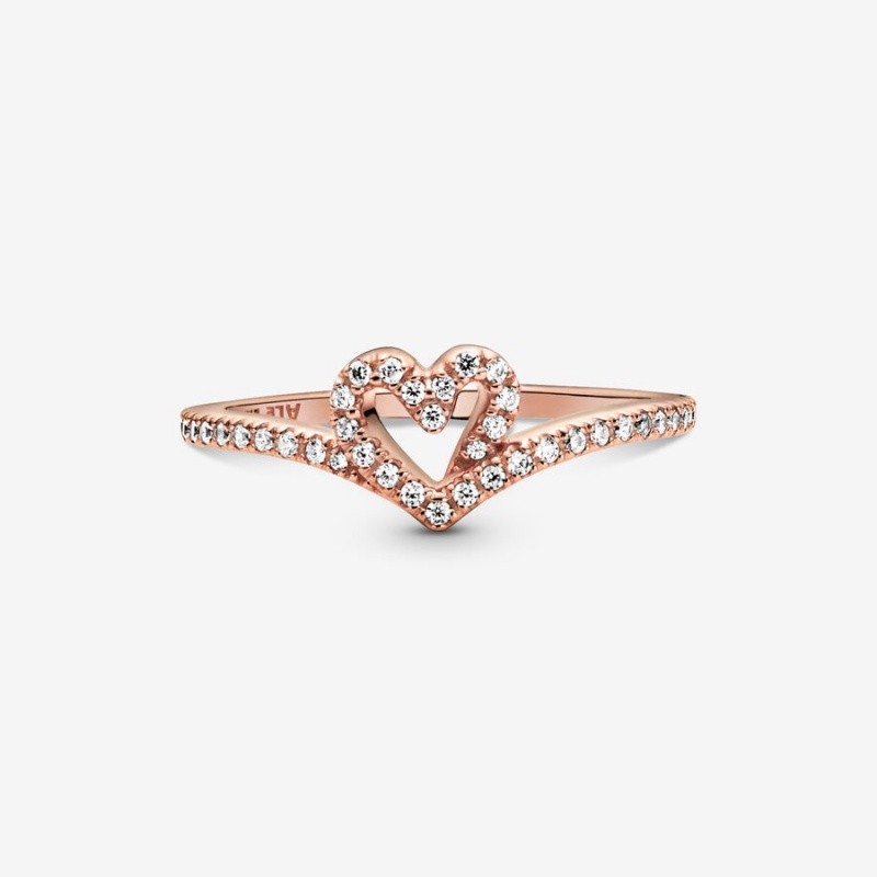 Rose Gold Plated Pandora Sparkling Wishbone Heart & Promise Rings | IYCF75129