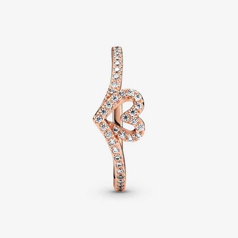 Rose Gold Plated Pandora Sparkling Wishbone Heart & Promise Rings | IYCF75129